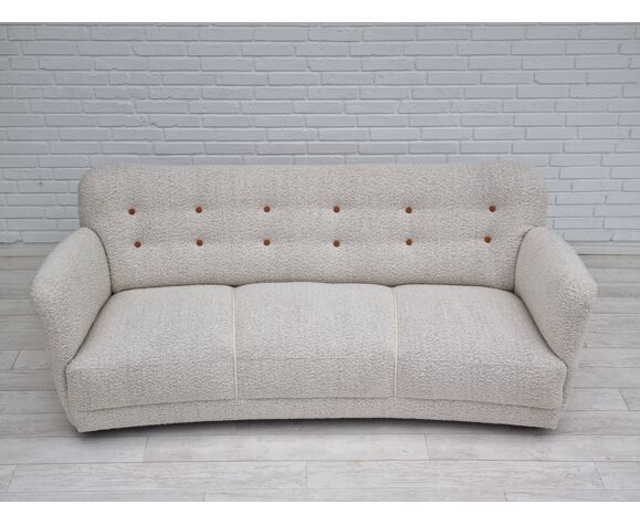 1960s, renovated Danish 3 pers. "banana" sofa, upholstery fabric