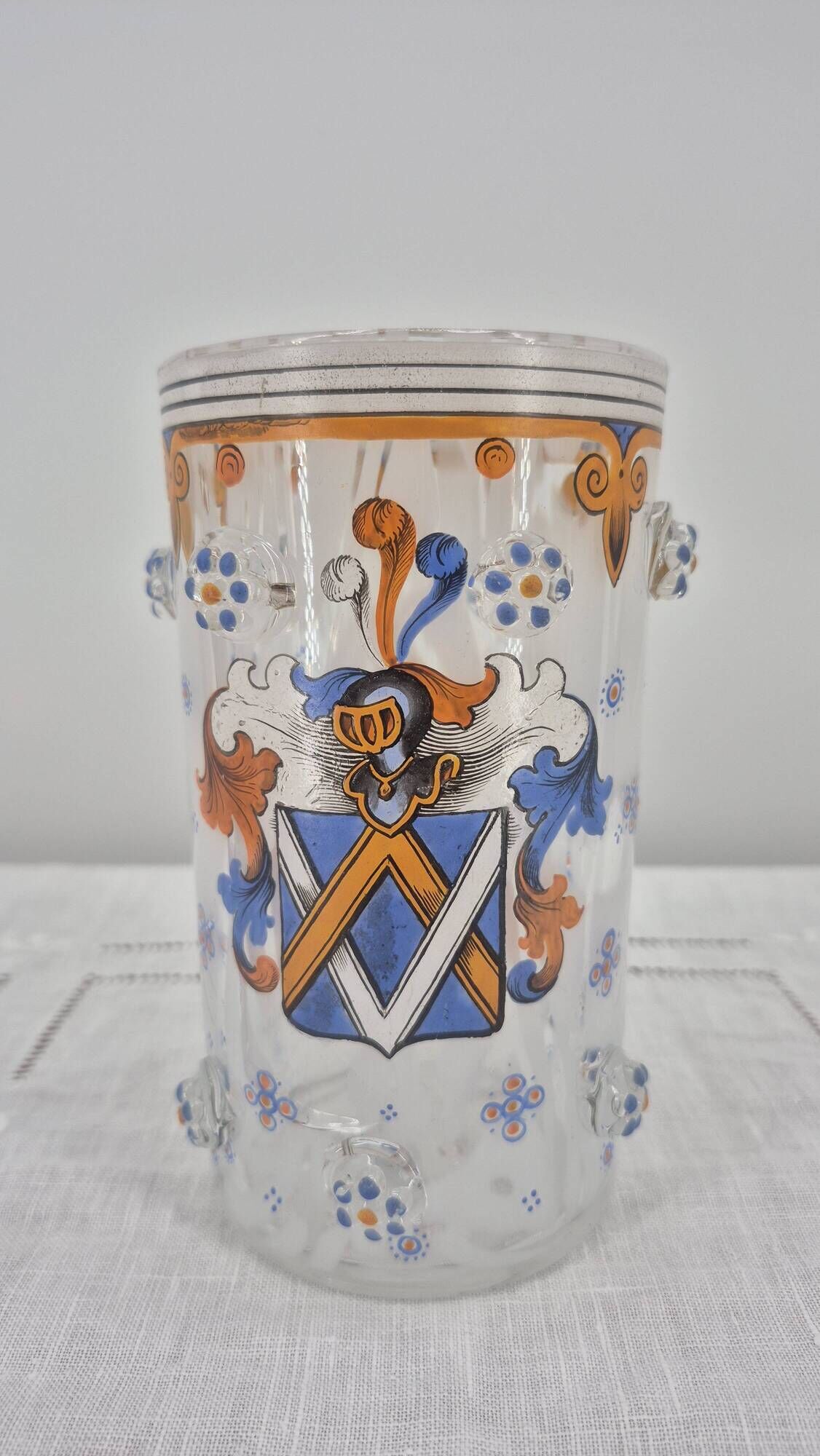 Small enamelled glass vase with armorial design in Historismus style from 19th century Bohemia.