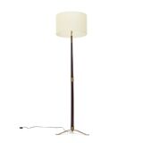 Floor lamp with a brass base and parchment shade, 1940s.