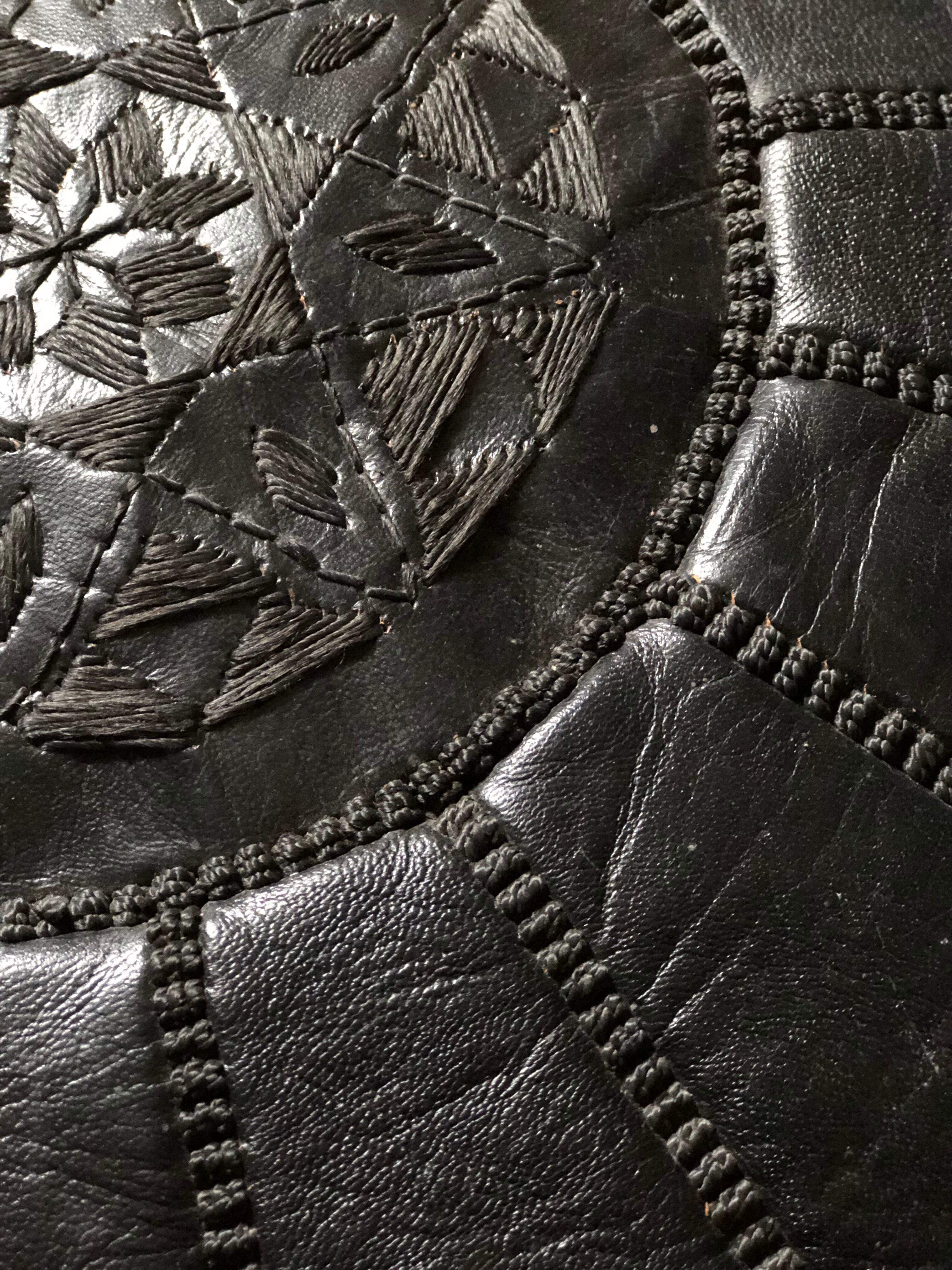 Moroccan pouf black leather