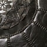 Moroccan pouf black leather