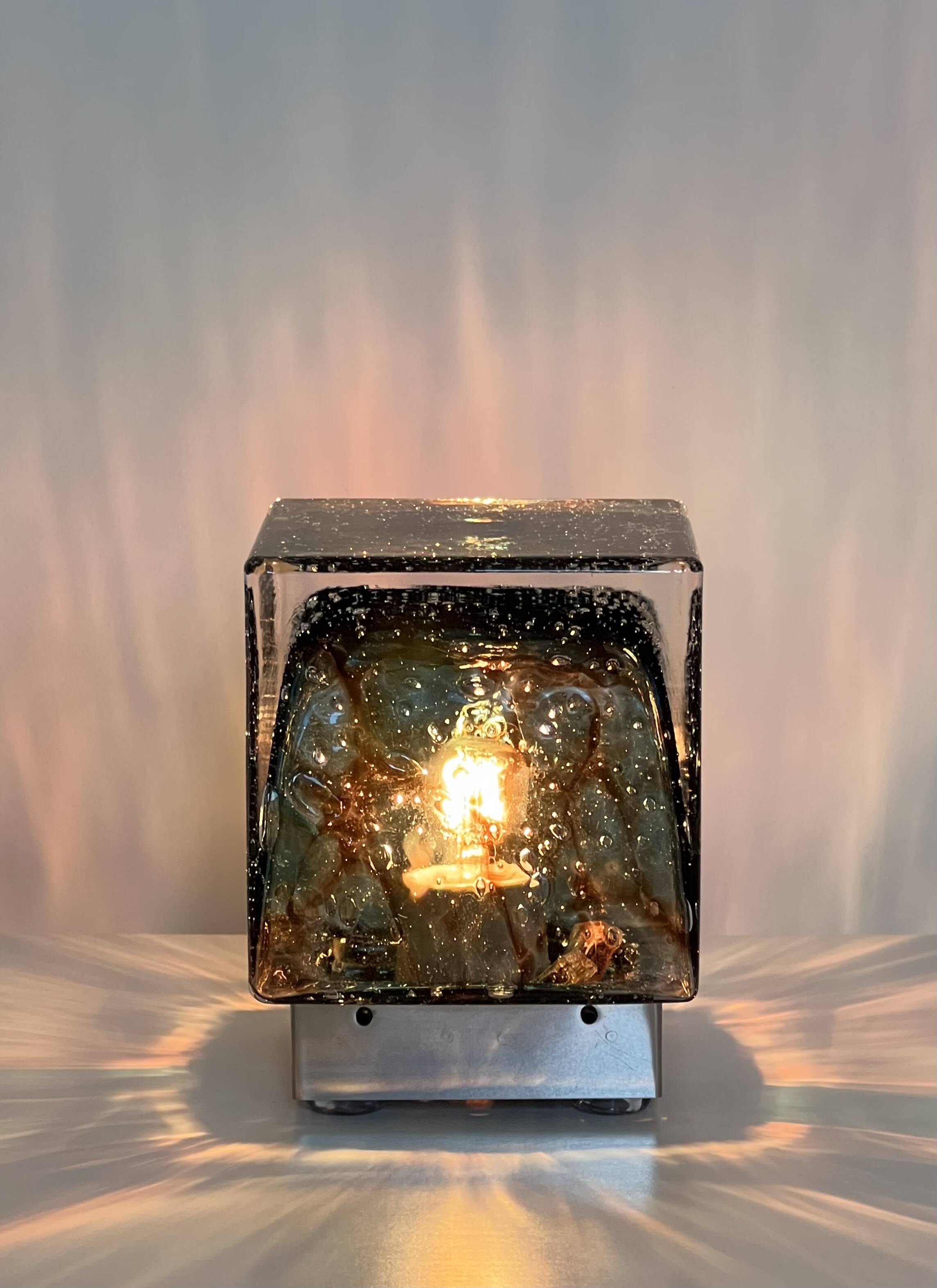 Cubical glass table lamp from Murano by Limburg, Germany, 1970s.