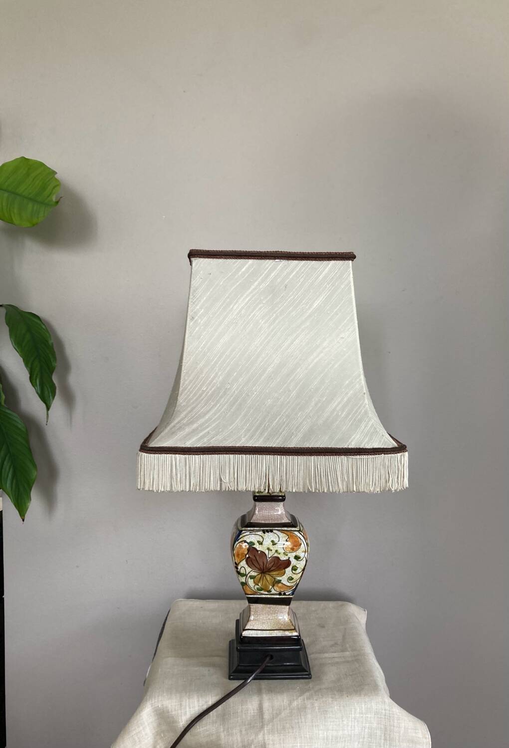 Living room lamp in cracked earthenware style, handmade decoration, 20th century