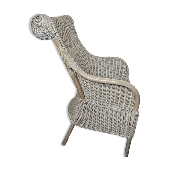 Fauteuil en rotin patiné gris