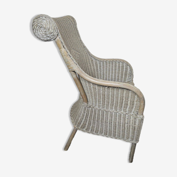 Gray patinated rattan armchair