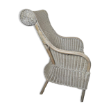 Gray patinated rattan armchair