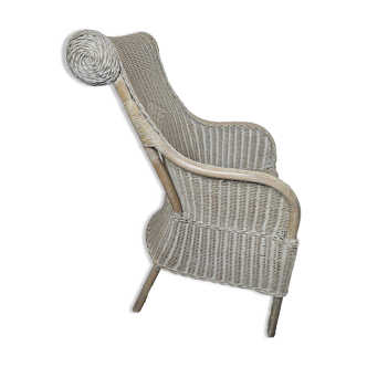 Gray patinated rattan armchair