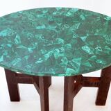 Console table with malachite top on double tripod base in black metal