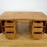 Art Deco Double-Sided Burr Walnut Desk 1950