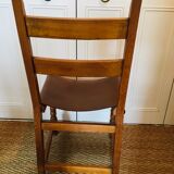 Lot of 4 old wooden and leather chairs