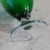 Duo of royal blue and green polished glass decanters 60s-70s