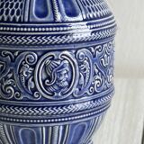 Blue ceramic pitcher