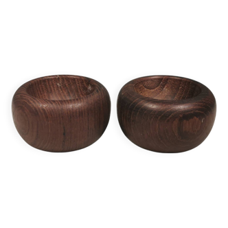 Two small saltcellars (or salt and pepper) in teak wood, Denmark 1970s.