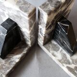 Set of 2 vintage Art Deco bookends in grey, black, and white marble