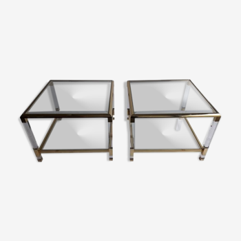 Set of 2 side tables in acrylic glass and brass, France, 1970s