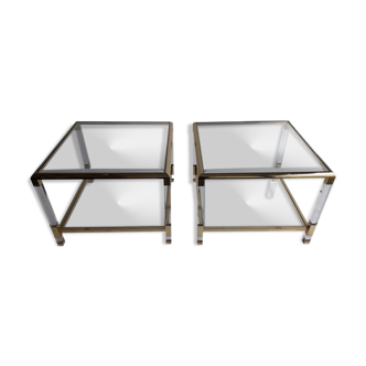 Set of 2 side tables in acrylic glass and brass, France, 1970s