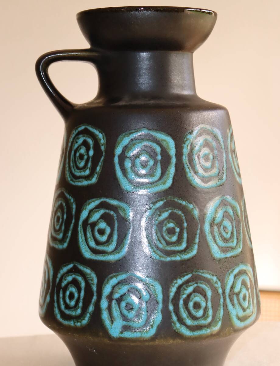 Black vase with turquoise decorations West Germany