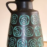Black vase with turquoise decorations West Germany