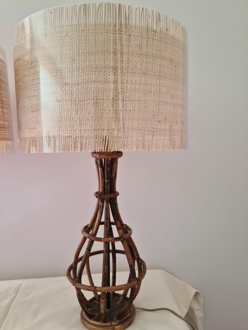 Pair of rattan lamps