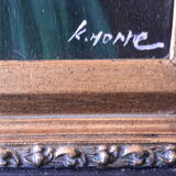 Oil on wood panel fine XIX th "The little girl with cats"