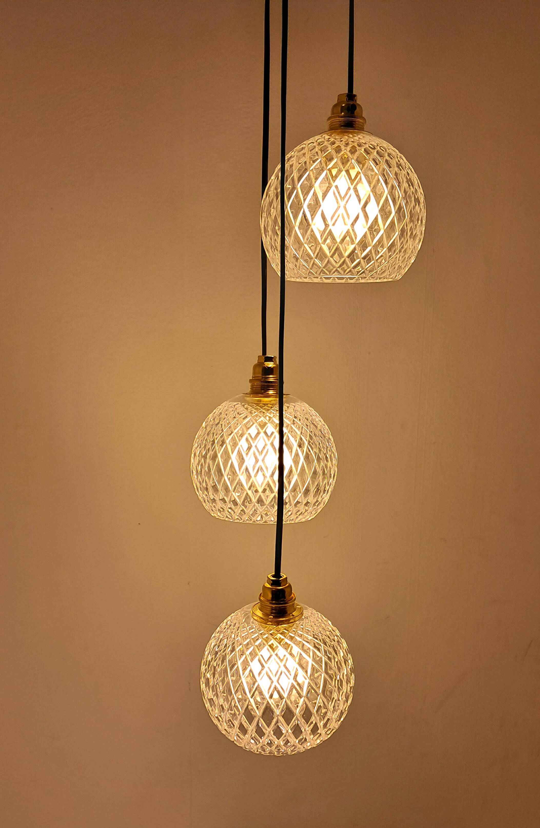 3-light modular pendant light in cut crystal
