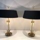 Pair of Brass and White Lacquer Table Lamps, Neoclassical Style, Tr