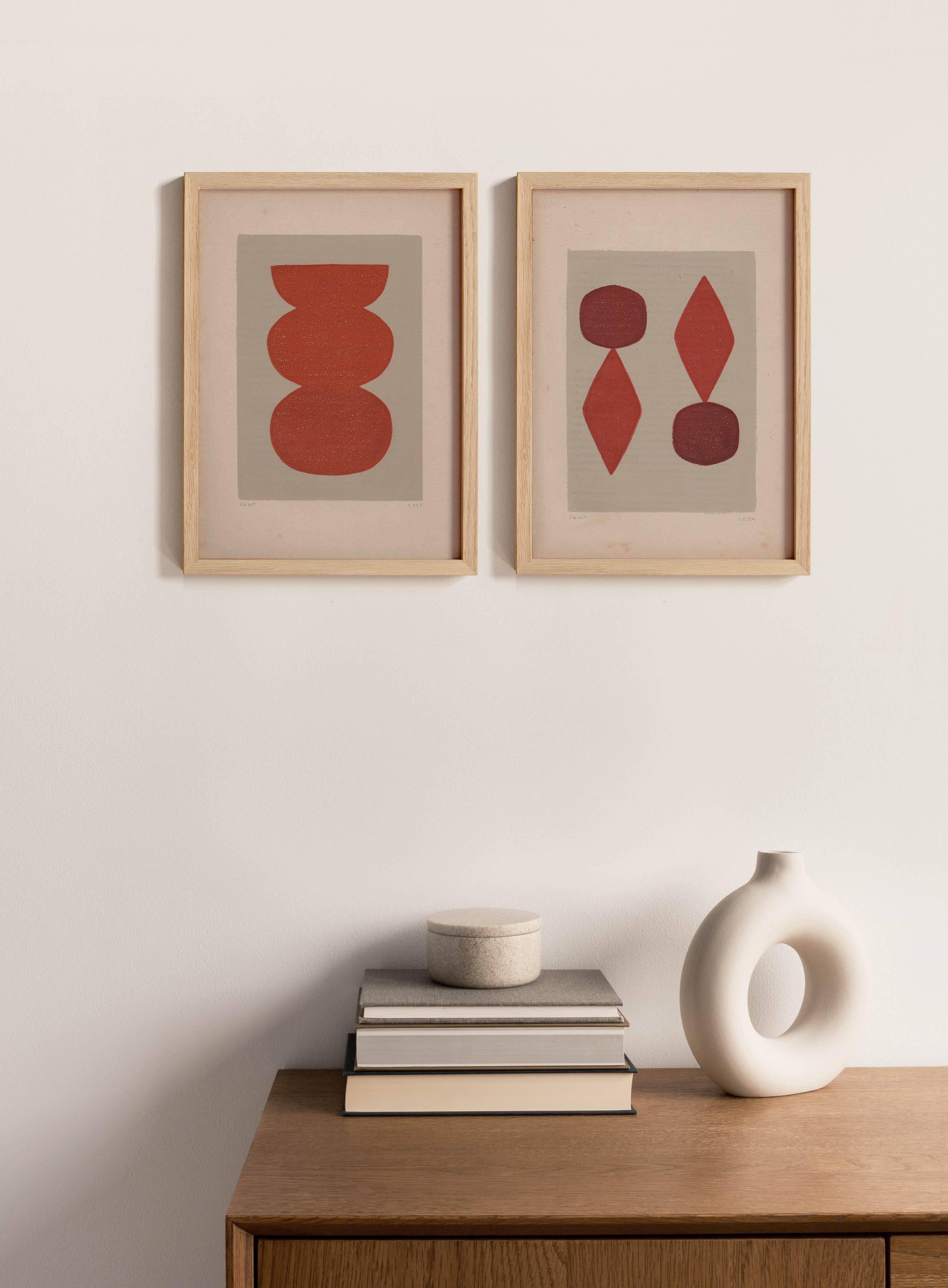 Duo Abstract paintings on old papers - signed Eawy