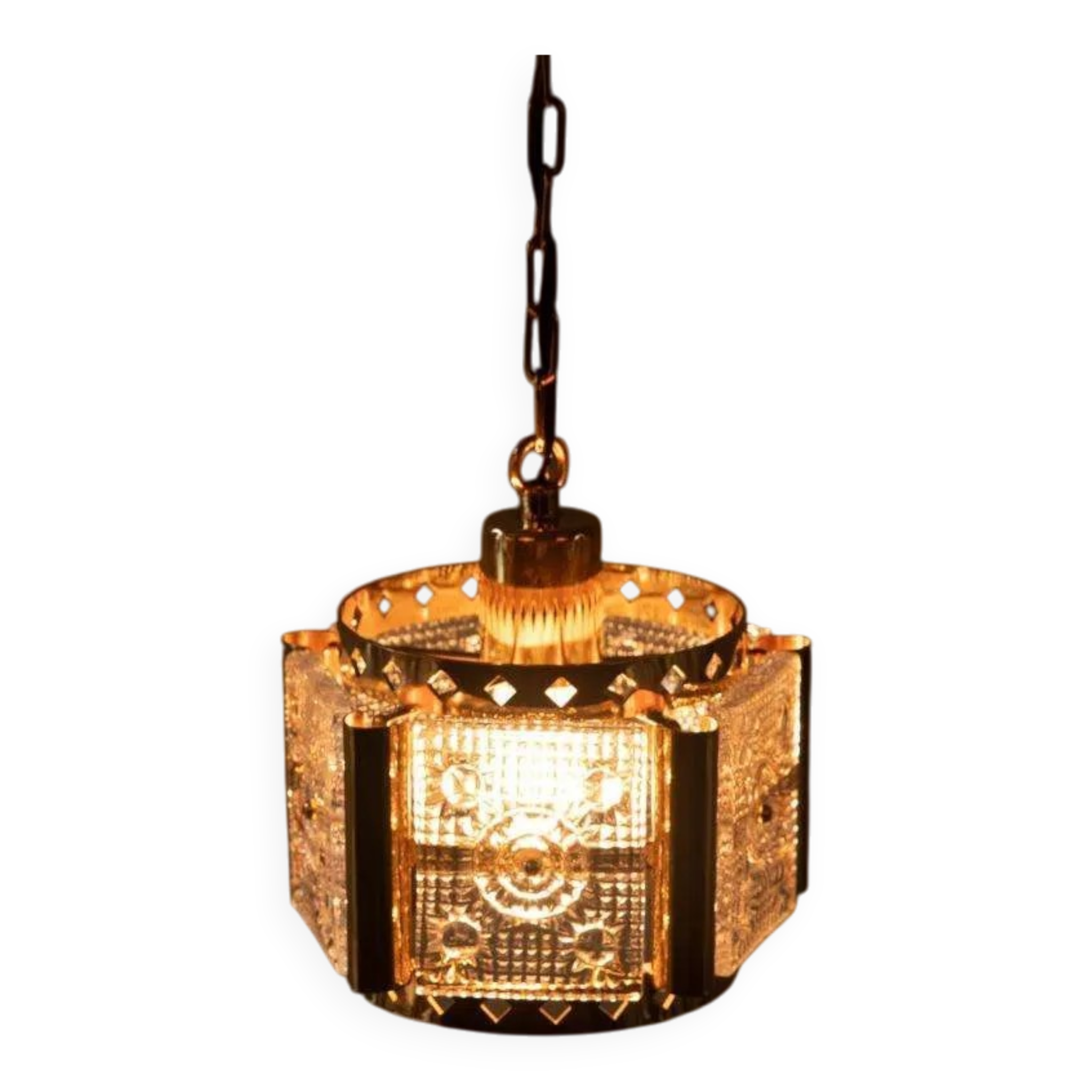 Vintage brass and frosted glass pendant, Vitrika glass pendant.