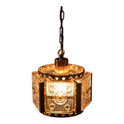 Vintage brass and frosted glass pendant, Vitrika glass pendant.