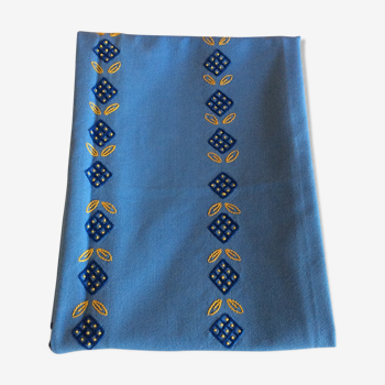 Nappe bleue ancienne broderie main