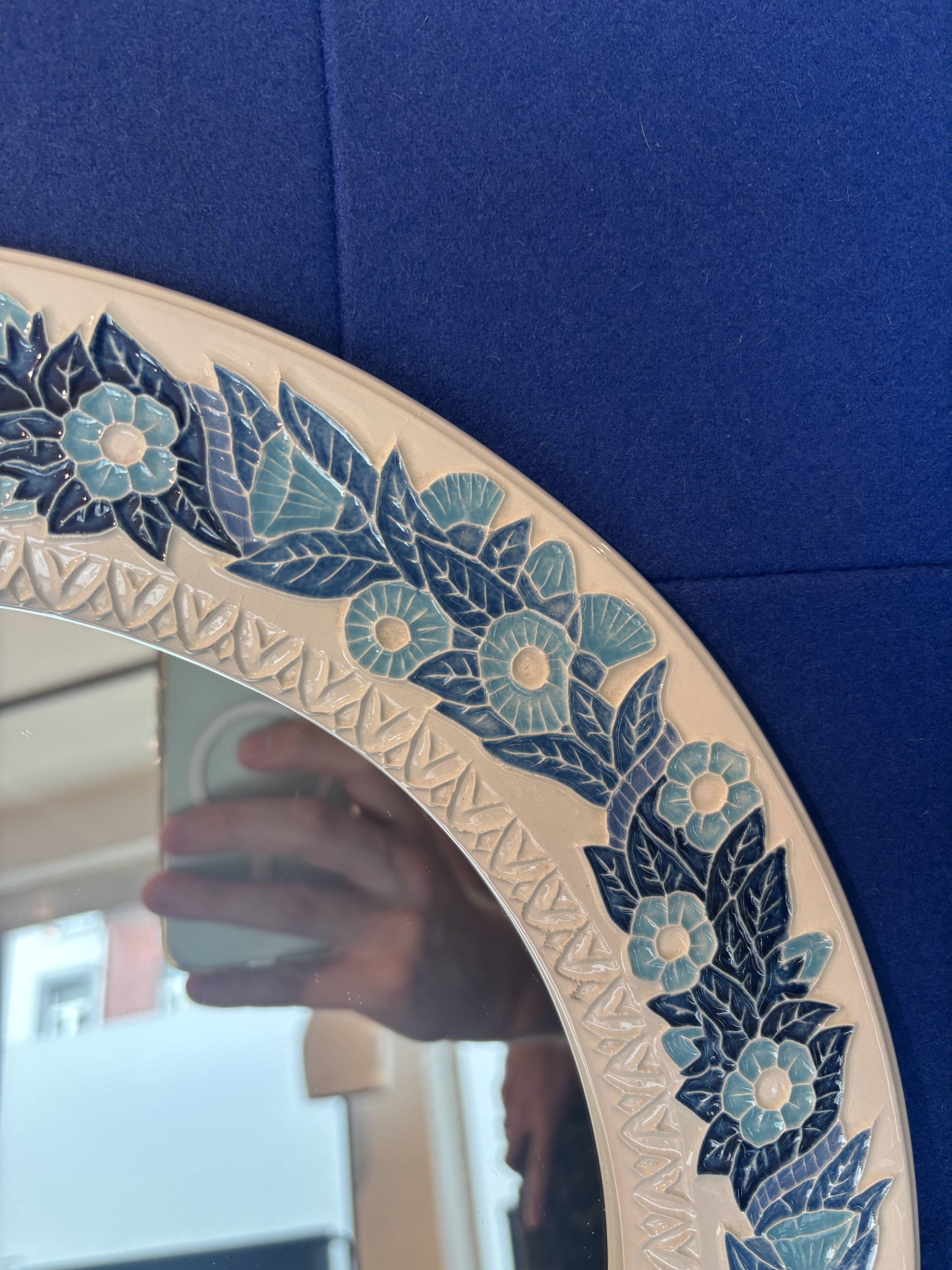Handmade floral ceramic mirror