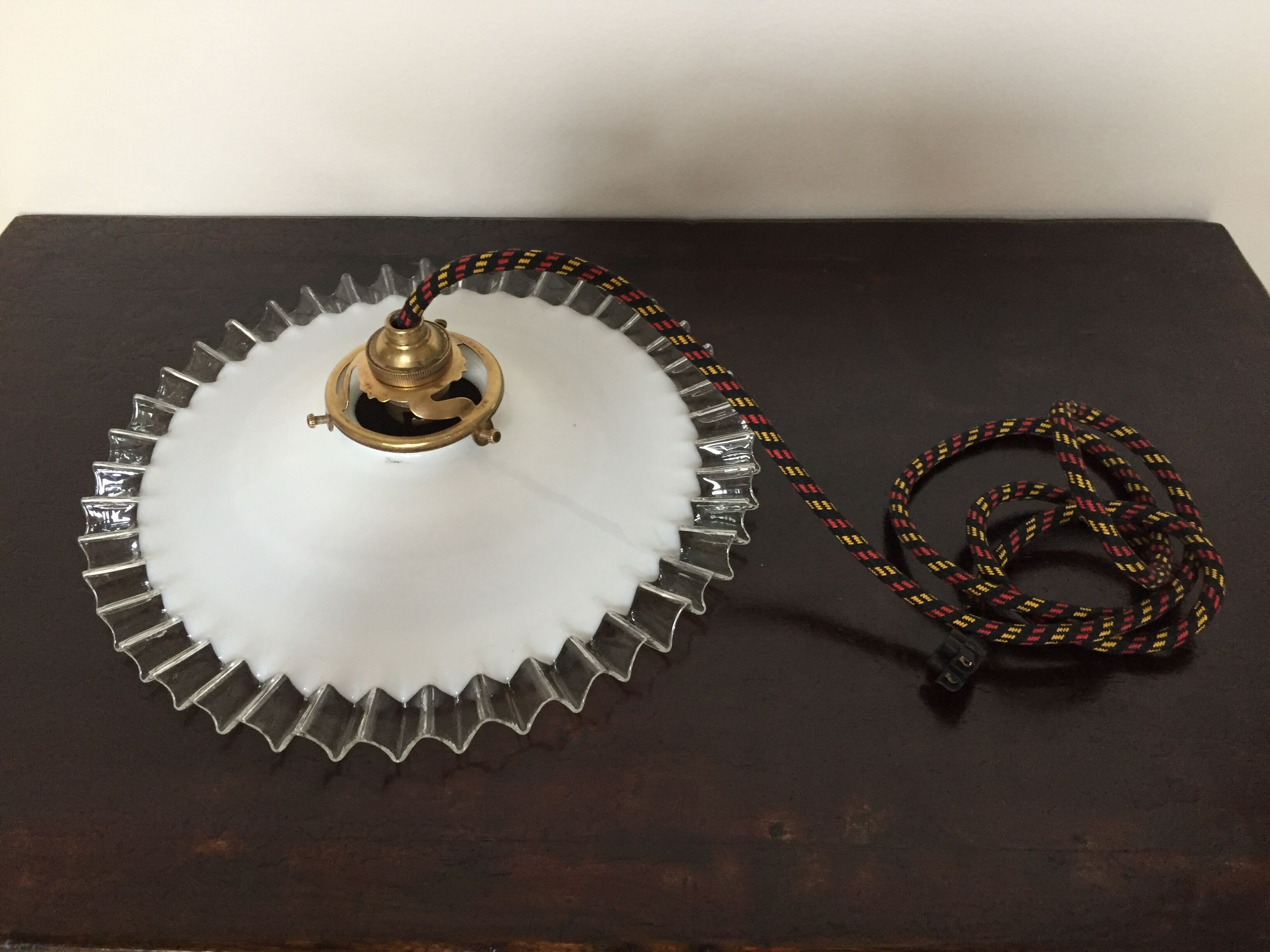 Old white opaline and brass hanging No.4