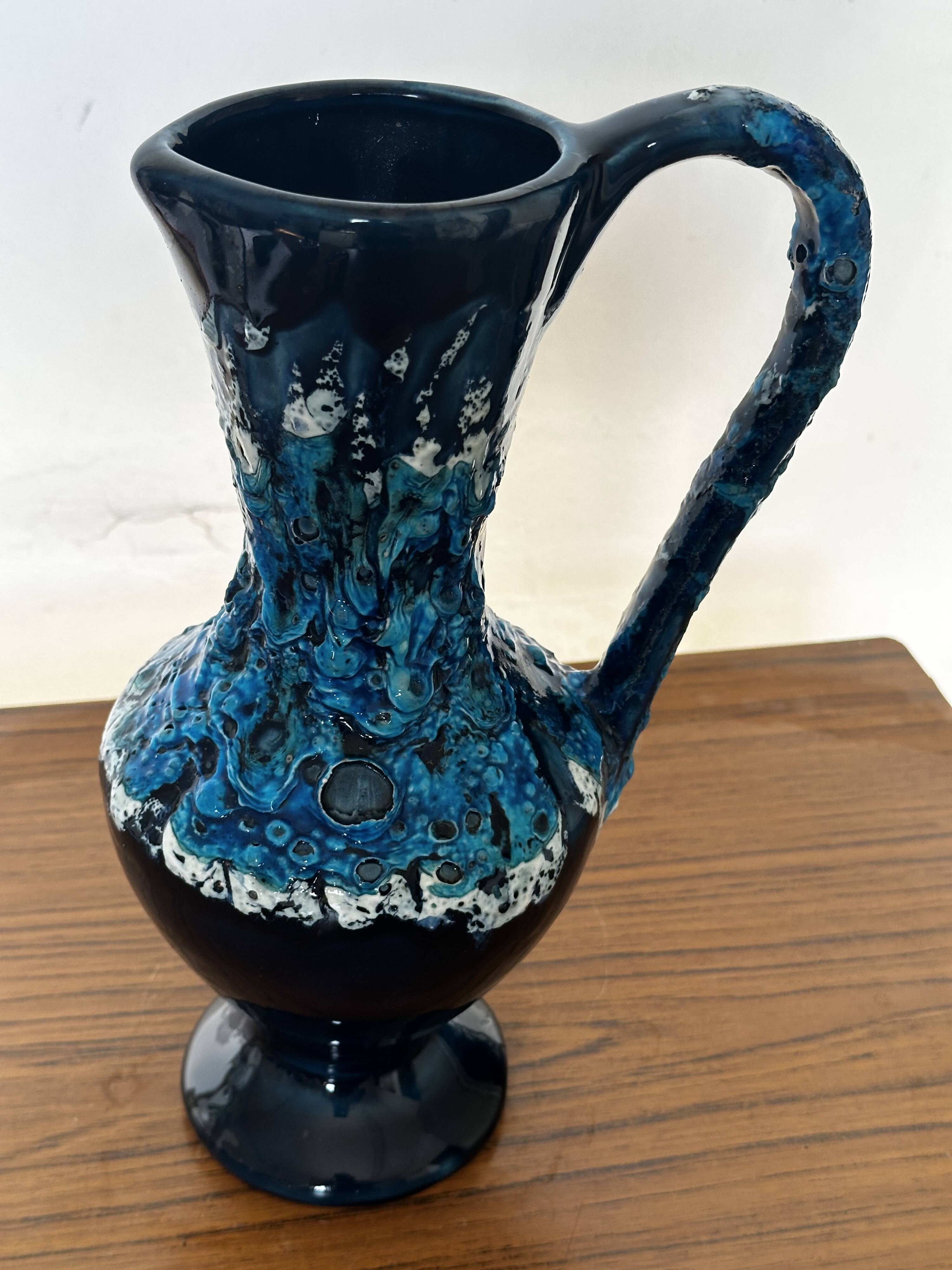 Fat Lava Ceramic Soliflore Vase Vallauris Blue H 31 cm