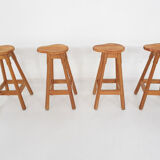 Scandinavian modern pinewood bar stools 1970's