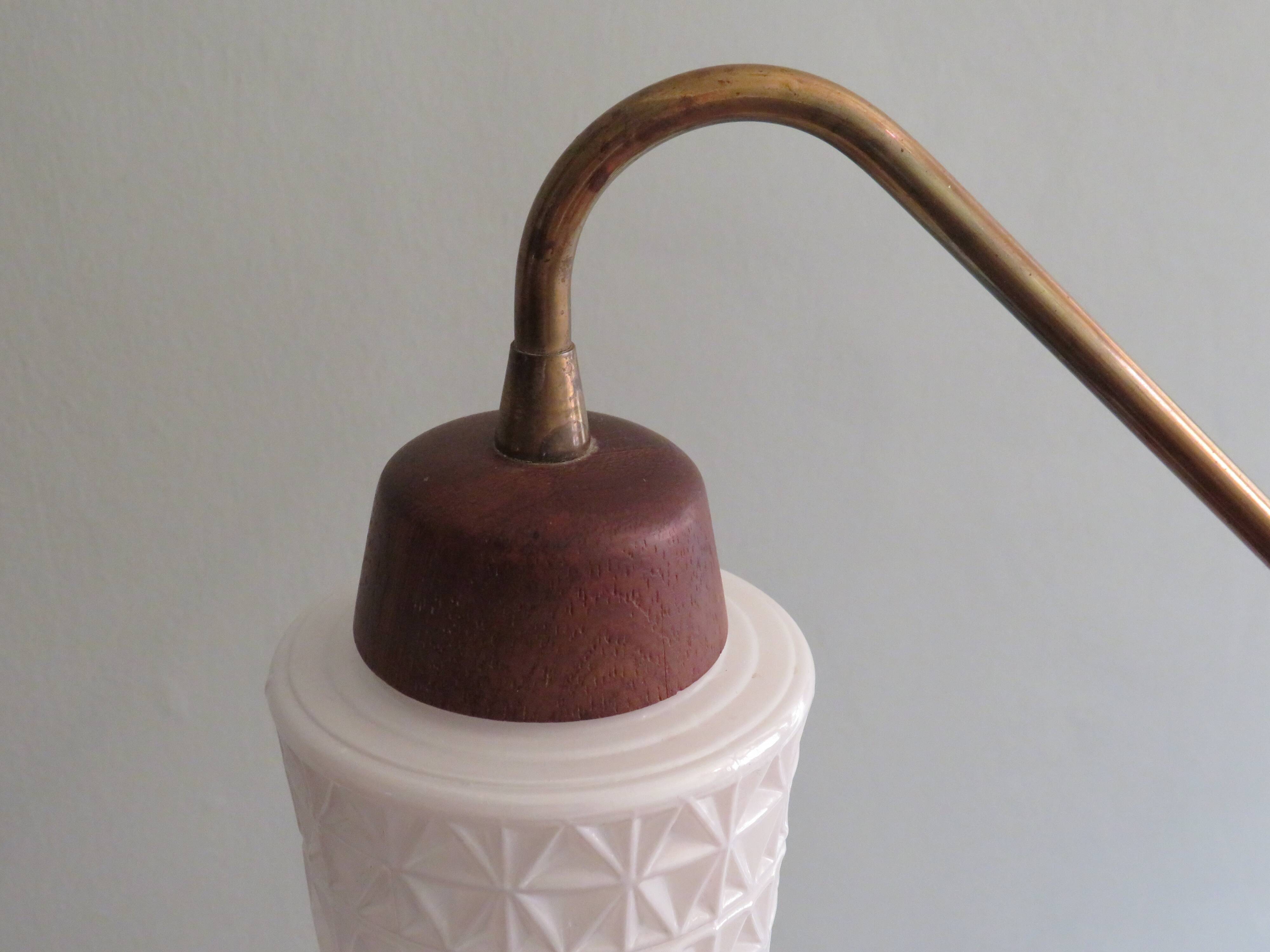 Scandinavian 3-arm chandelier, teak, brass and 1960 glass