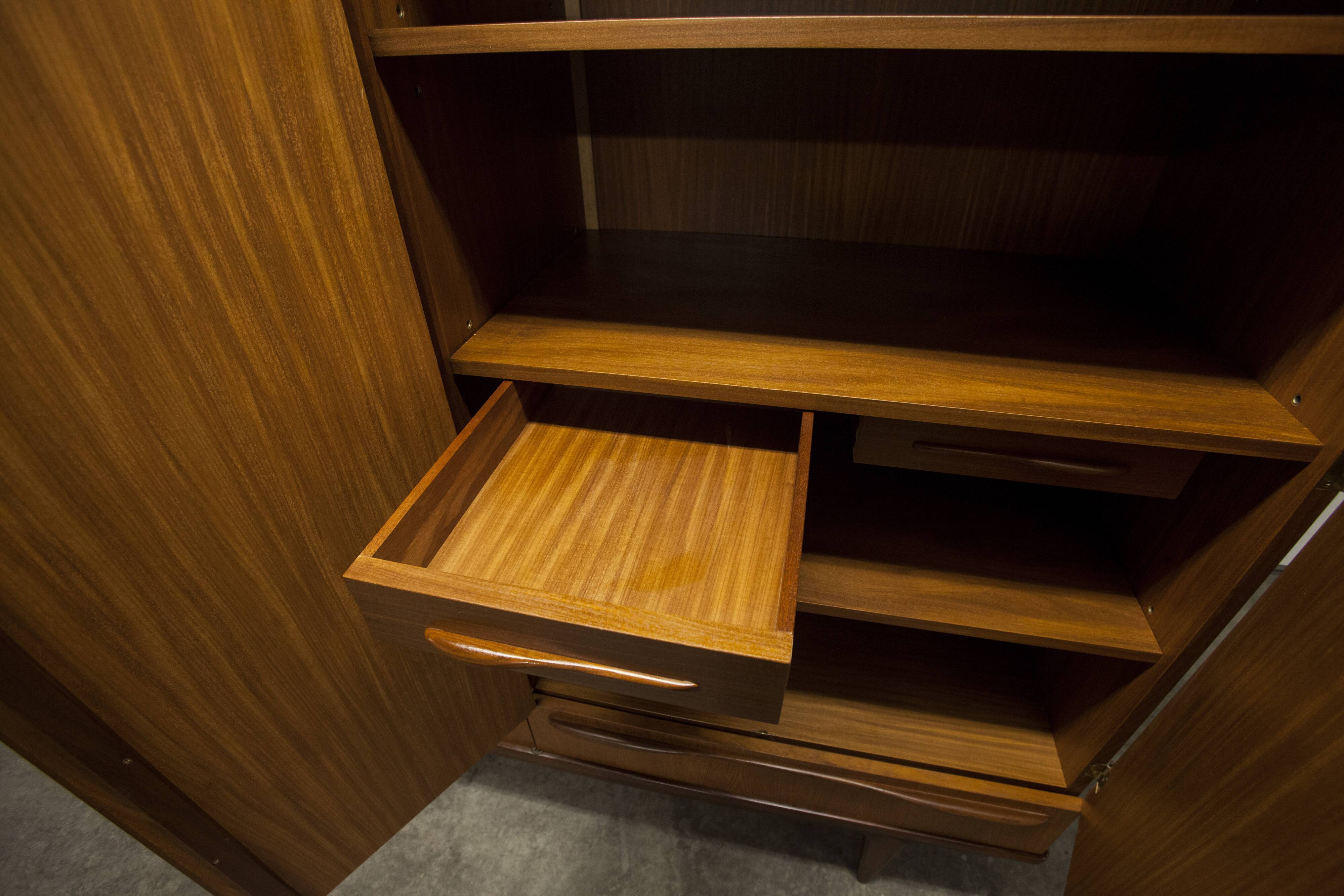 Scandinavian wardrobe 1960 teak 4 doors, 3 drawers, 2keys