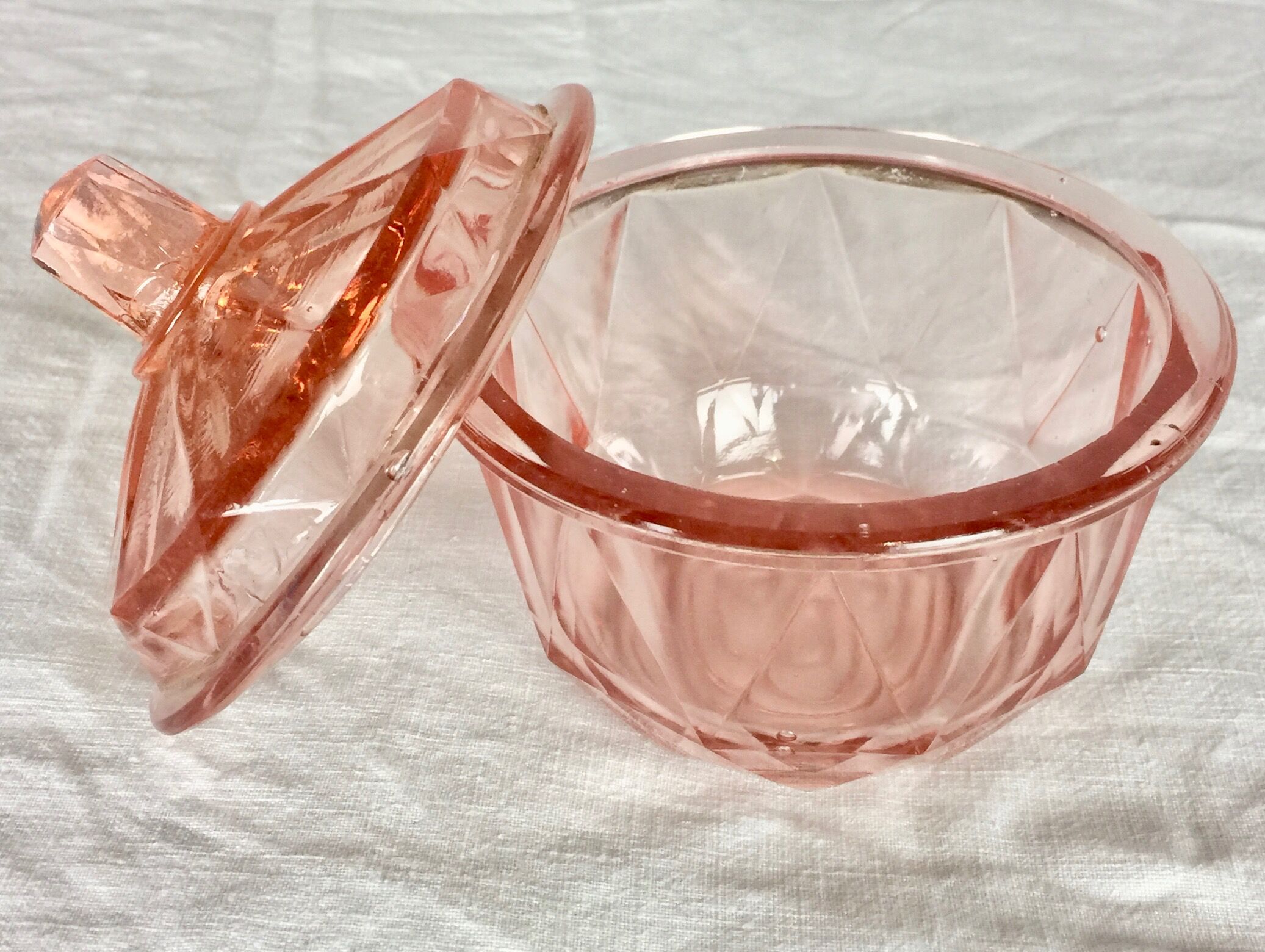 40s pink glass candy box