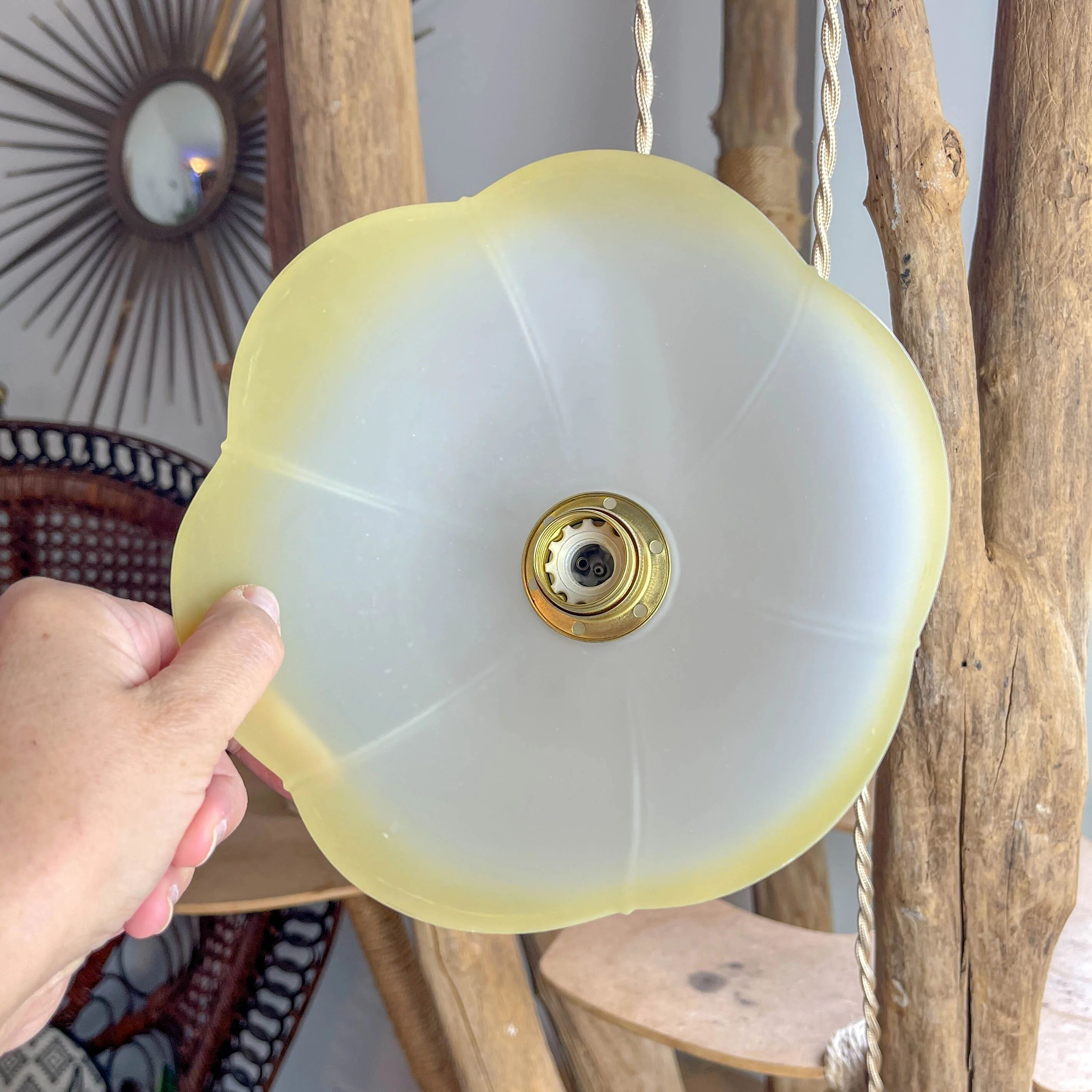 Vintage amber frosted glass pendant light – Soft light – Customizable