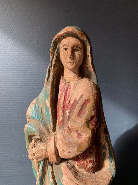 Old Virgin Mary sculpture in polychrome wood, 18th century