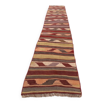 Ancien chemin de Kilim étroit turc 275x52 cm shabby chic, kelim vintage