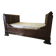 Ancien lit double en bois massif sculpté – décor floral et feuillagé – bell