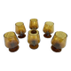 6 small amber glass stemmed glasses