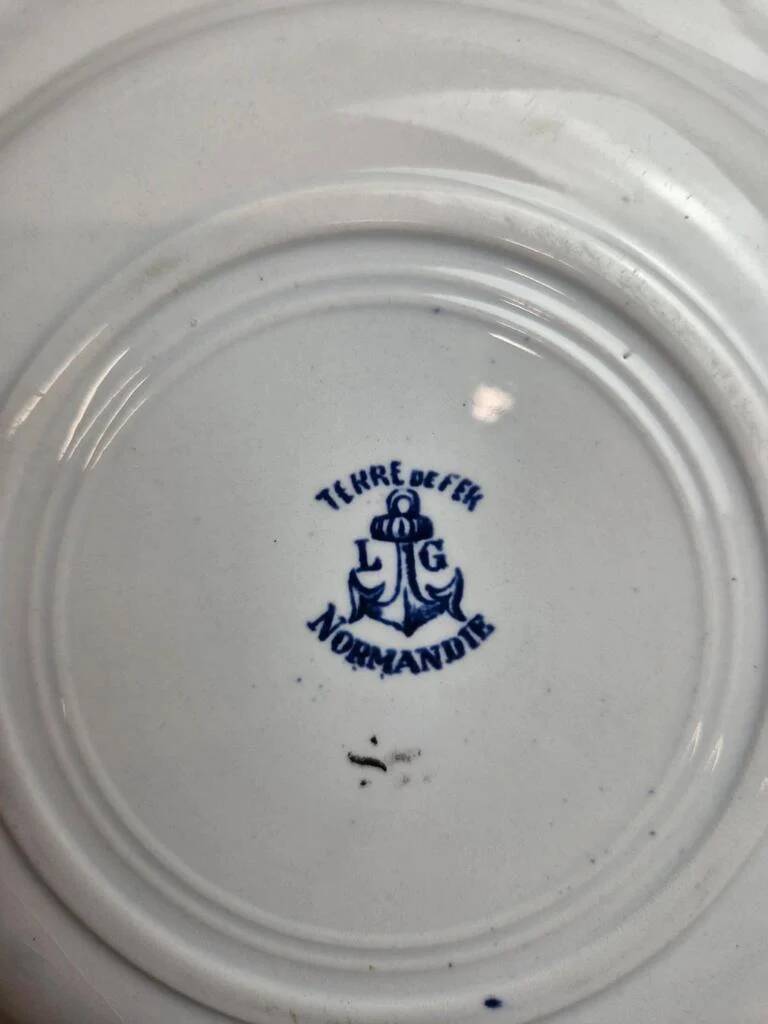 Semi-deep plate Terre de Fer Clairefontaine LG Normandy 19th century blue decoration