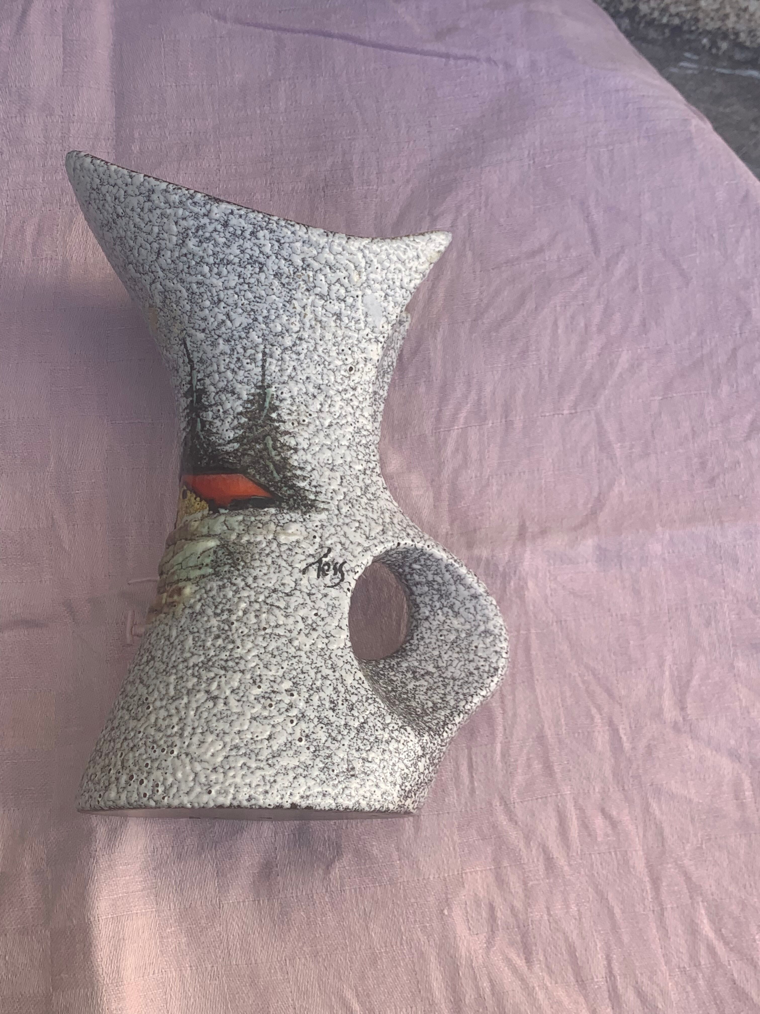 Vase tess in glazed ceramic pattern vintage and collector mountain chalet