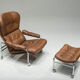 Fauteuil suédois et pouf en cuir chromé et brun par Scapa Rydaholm, années 1960, Set de 2