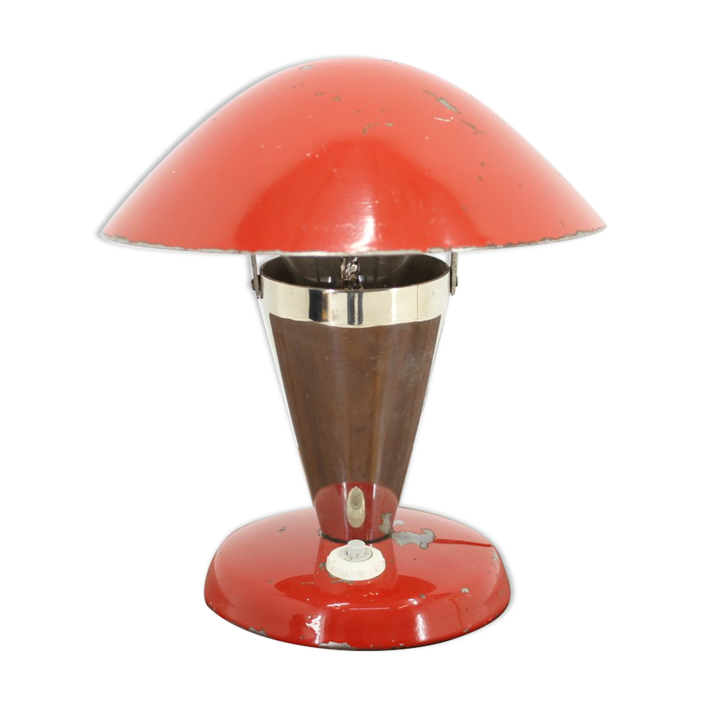 1930s Bauhaus Red Small Table Lamp, Czechoslovakia
