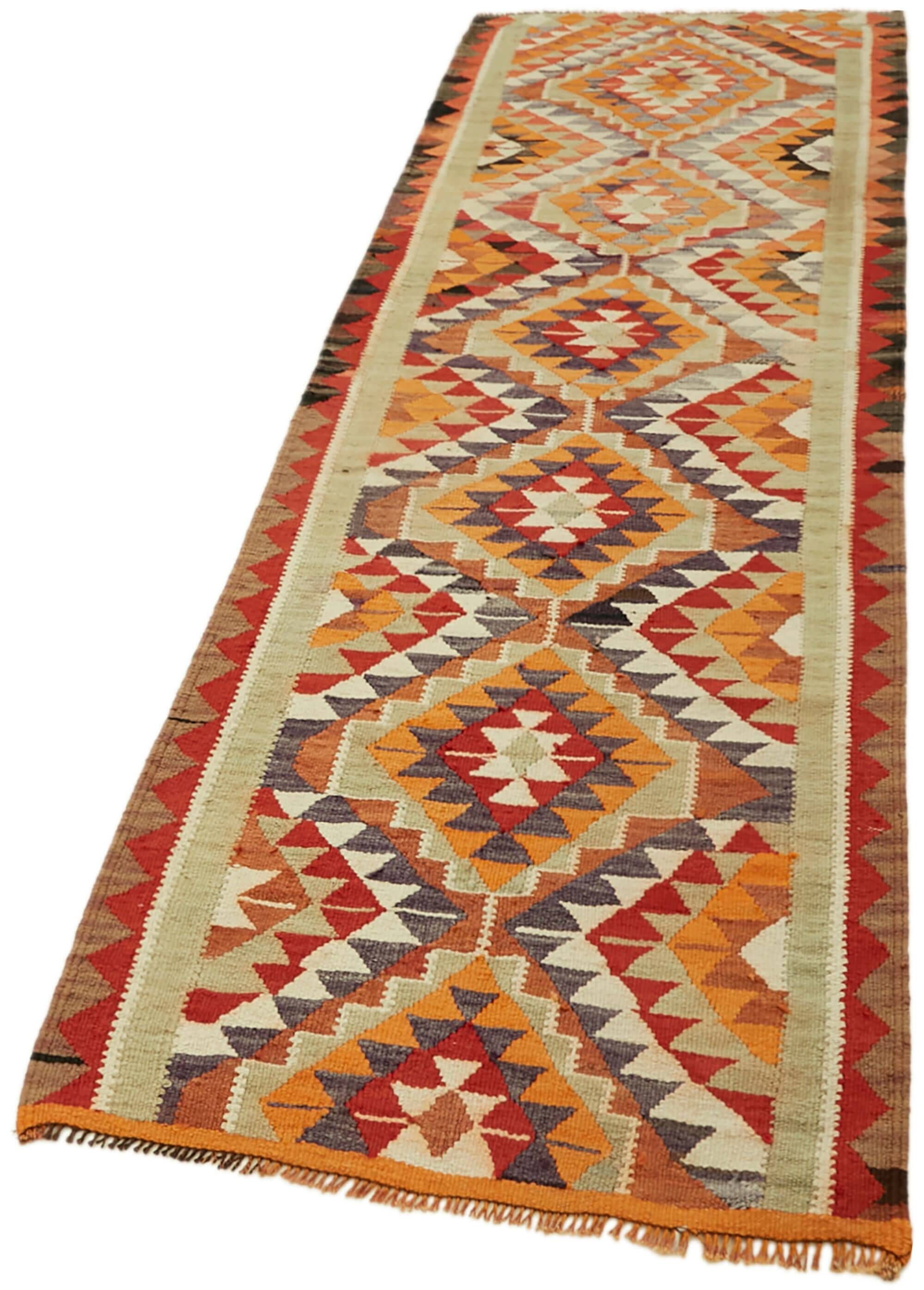Turkish Handwoven Vintage Herki Kilim 98 cm x 320 cm