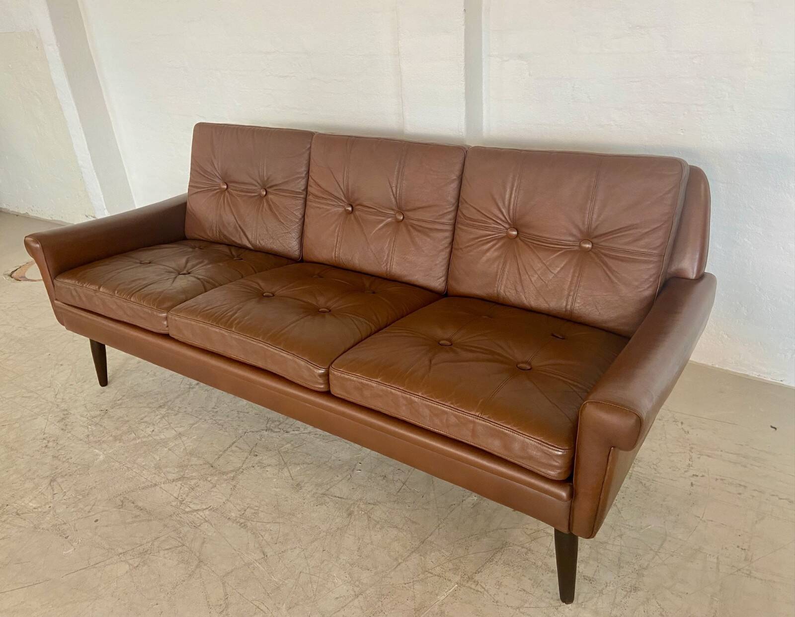 Vintage Danish retro Svend Skipper 3 person sofa in chestnut brown leather