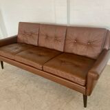 Vintage Danish retro Svend Skipper 3 person sofa in chestnut brown leather