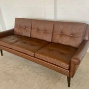 Vintage Danish retro Svend Skipper 3 person sofa in chestnut brown leather